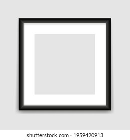 Square black photo frame template. Empty vertical banner with advertising gray center realistic design for picture and promotional vector image.