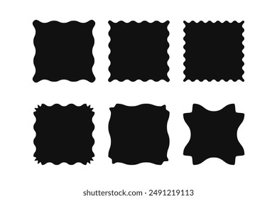 Square black shapes with wavy edges. Curve borders sticker templates.