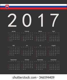 Square black Slovak 2017 year vector calendar. Week starts from Sunday.