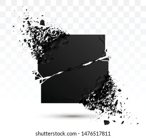 Square Black Stone With Explosive Effect. Vector Banner