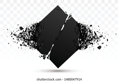 Square Black Stone With Explosive Effect. Vector Banner