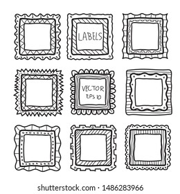 Square black vector label hand drawing doodle style isolated on white background