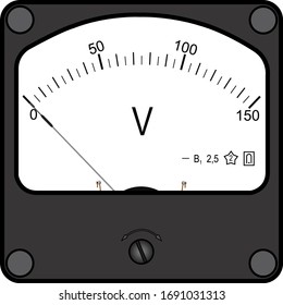 A square black voltmeter for 150 volt of direct current