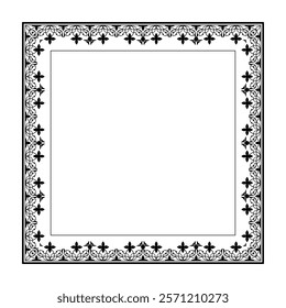 
Square black and white floral european national pattern frame. Ethnic square ornament of Ancient Greece, Roman Empire. Pattern frame for square surfaces, invitations, textiles, engraving, embroidery,
