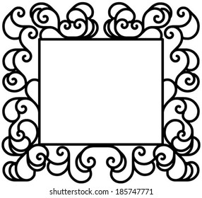 Square black and white frame with floral swirl pattern from ornamental scrolls and curl