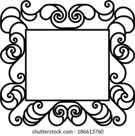 Square black and white frame with floral swirl pattern from ornamental scrolls and curl