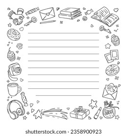 Square Black and White Frame Friends and Friendship. Girls Design White Planning Sheet. Vector Illustration