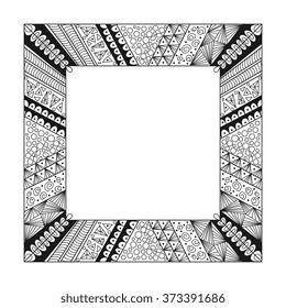 Square black and white  frame with ornament. 