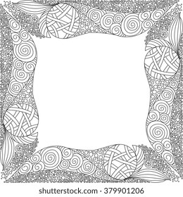 Square black and white  frame with ornament  doodle style. 