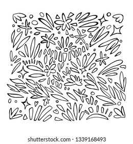Square black and white linear pattern. Banner background. Organic textile. Doodle Sketch style vector collection. Beauty concept.