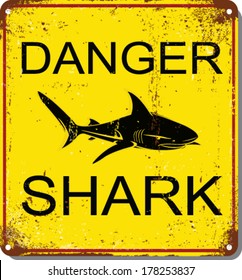 The Square Black and Yellow Warning No Lifeguard On Duty Surf At Your Own Risk Sign Isolated on White Background.shark attack vector set. metal sign