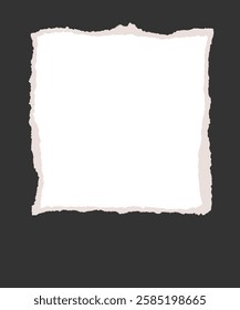 Square blank black banner isolated on transparent background, frame with torn sheet of paper. Empty page with uneven edges. Template for textbox, layout, collage. Vector illustration EPS10