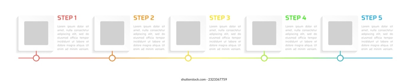 Plantilla de diseño de gráfico de infografía de opciones cuadradas en blanco. Resumen infográfico con contorno editable. Gráfica instruccional con secuencia de 5 pasos. Presentación de datos visuales. Saira Medium, fuentes regulares usadas