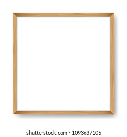 Square Blank picture frame template. Realistic wooden frame for poster with shadow.