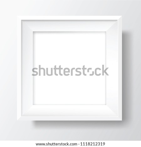 Square Blank picture frame template. Realistic white frame with shadows on white wall for photo or poster. Vector