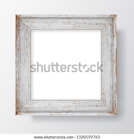 Square Blank picture frame template. Realistic wooden frame with shadows on white wall for photo or poster. Vector
