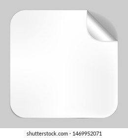 Square blank white sticker with peeled off corner, vector mockup. Foil or paper label template