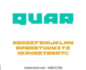 Square block font. Latin alphabet letters and numbers. Vector illustration