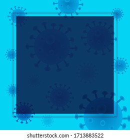 Fondo azul cuadrado con moléculas de coronavirus con fondo oscuro para el texto. Se pueden usar las redes sociales, diseñar para tu anuncio de negocios.