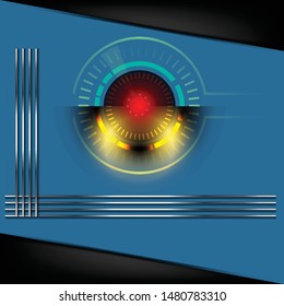 The square blue Background with digital logo and metallic lines
