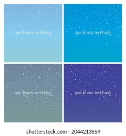 Square blue cards with the image of the sky, falling snow and the inscription in the center vector illustration