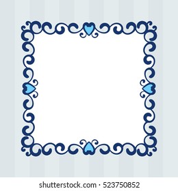 Square blue frame on striped background Isolated design element