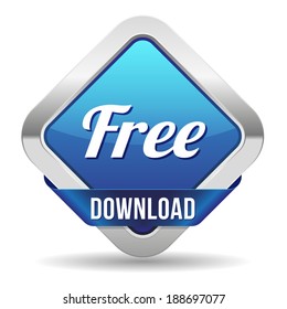 Square blue free download button with ribbon