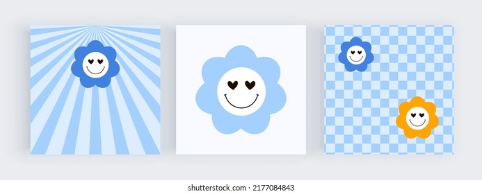 Square blue groovy retro design for social media