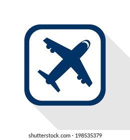 square blue icon airplane with long shadow