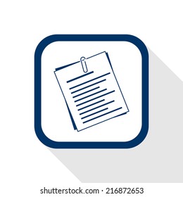 Square Blue Icon Document With Long Shadow - Symbol Of Info, Information, Paper, Form, Office Work, Secretariat     