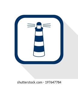 square blue icon lighthouse with long shadow