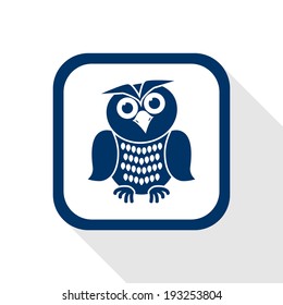 square blue icon owl with long shadow