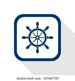 square blue icon rudder with long shadow