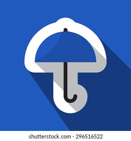 square blue information icon with white outline and shadow - blue and black umbrella