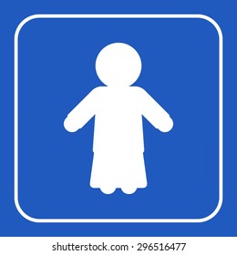 square blue information sign with white border - white woman
