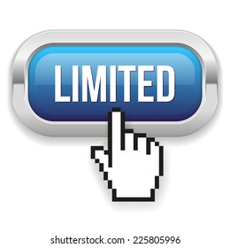 Square blue limited button with metallic border on white background