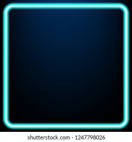 Square blue neon sign. Vector neon rectangle frame on dark background.