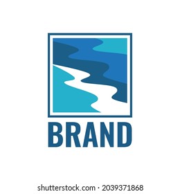 square blue river logo vector template