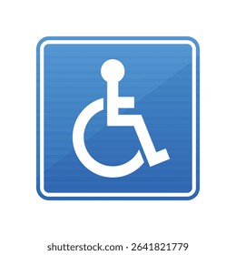 A square blue sign with rounded corners showcases a white symbol representing a person in a wheelchair. This universal accessibility icon denotes access for individuals with disabilities.