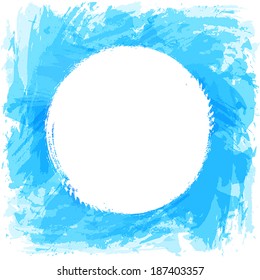 Square blue vector background with round frame for text. Abstract vector brush strokes.  