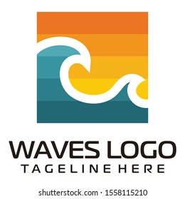 square blue waves sunrise logo icon vector