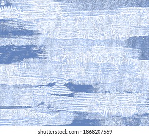 Square blue and white texture, liquid paint strokes on canvas. Oil, acrylic  painting. Abstract vector grungy background, hand drawn monochrome pattern