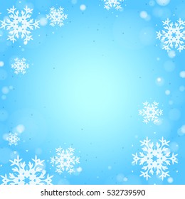 Fondo cuadrado azul de invierno con copos de nieve