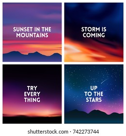 square blurred mountain night stars sky background - night colors With quote - up to the stars