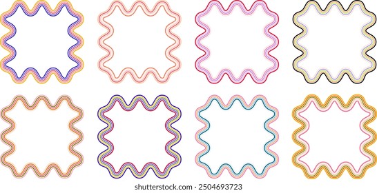 Square boho retro frames with colorful wavy lines	
