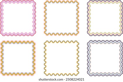 Square boho retro frames with colorful wavy lines	