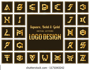 Square, Bold & Gold Alphabet Letters Initial Logo Design Template