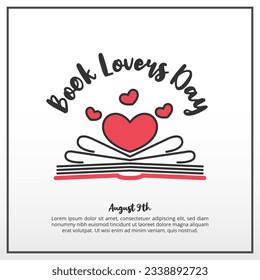 Square Book Lovers Day background with an open book illustration with love hearts