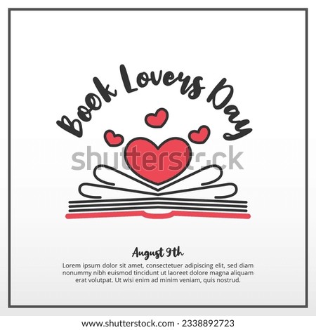 Square Book Lovers Day background with an open book illustration with love hearts