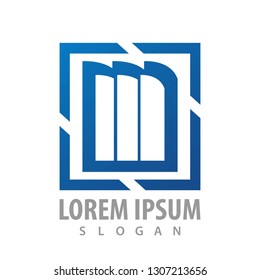 Square bookshelf blue logo concept design. Symbol graphic template element 